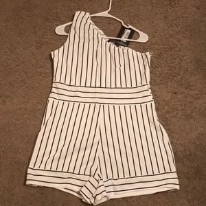 Black and White One Shoulder Romper
